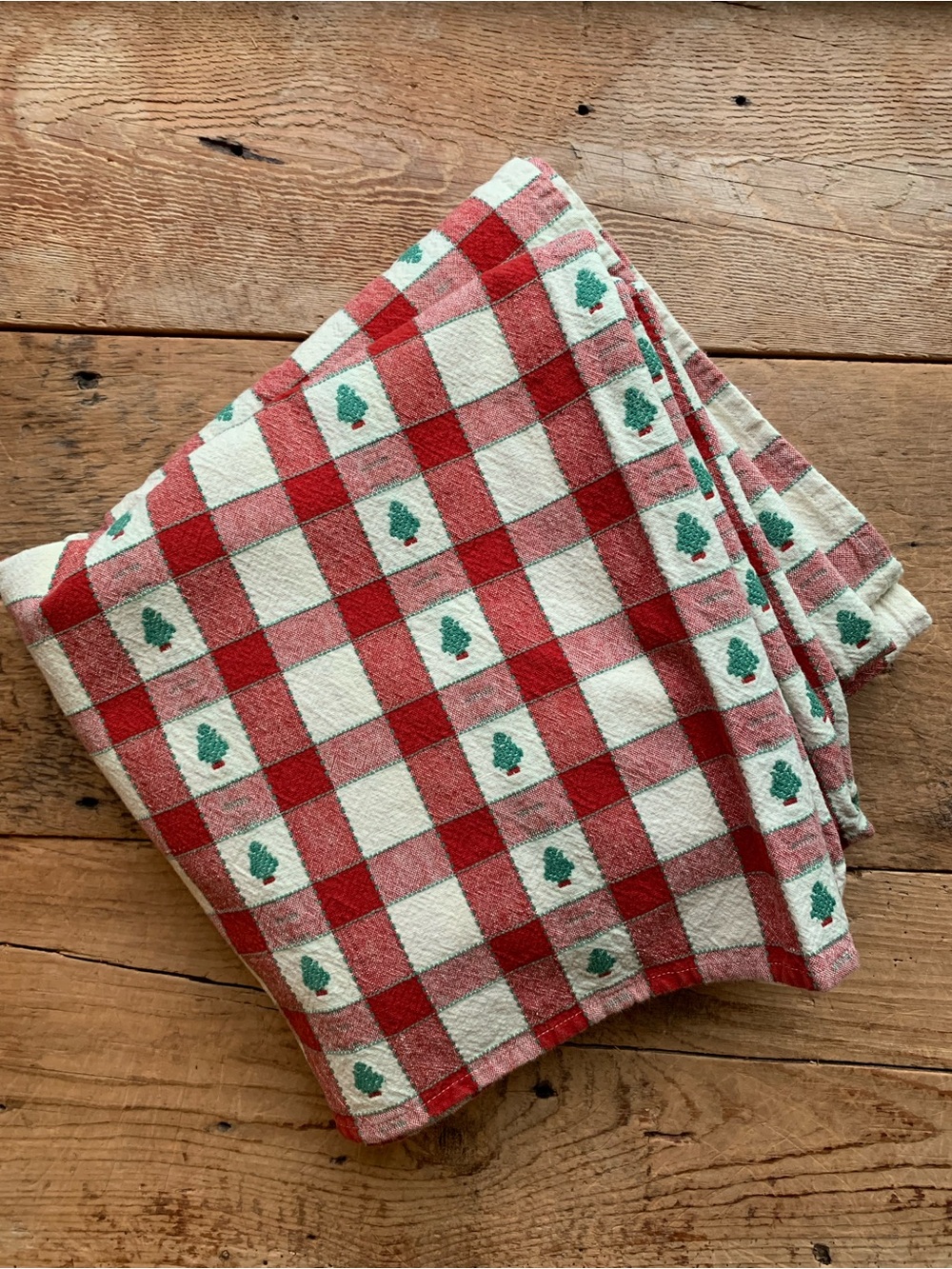 Vintage Embroidered Christmas Tree Tablecloth